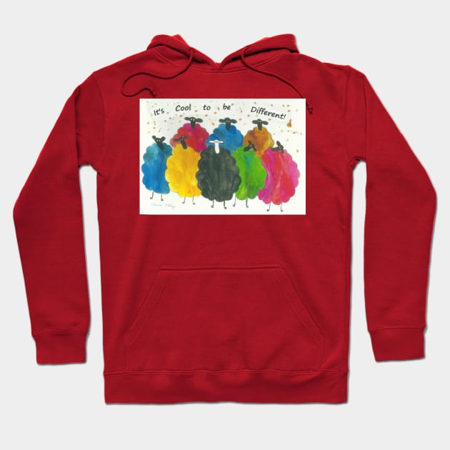 Colourful Sheep, "It's Cool to be Different!" Hoodie by Casimirasquirkyart